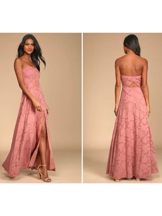 Lulus Dresses & Skirts - Lulu's Size Medium Dusty Rose Burnout Strapless Maxi Dress Summer Boho Slit